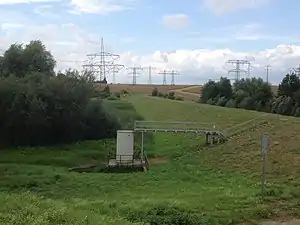 Blick über den Damm der Hochwasserschutzanlage der Schrote