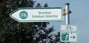 Hinweis Hohenzollern-Radweg bei Aich