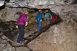 Eine der Holzleitern in der Höhle