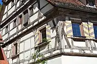 Holznägel im Fachwerk vom Bandhaus, ehemalige Küferei und Klosterkeller von 1478, Kloster Blaubeuren