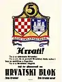 Plakat der Kroatischen Bauernpartei mit dem kroatischen Wappenschild neben dem Wappen Zagrebs (1927)