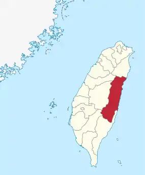 Karte von Taiwan, Position von Landkreis Hualien hervorgehoben