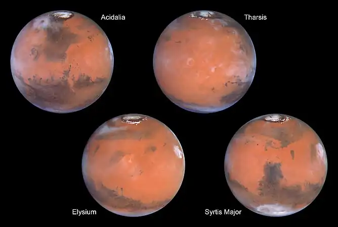 Mars während der Opposition im Jahr 1999, gesehen vom Hubble-Weltraumteleskop