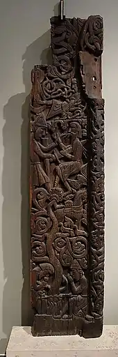 Sigurd, Reginn und Fafnir. Portal der Stabkirche Hylestad (zerstört) aus der zweiten Hälfte des 12. Jahrhunderts (?), Setesdal, Norwegen.