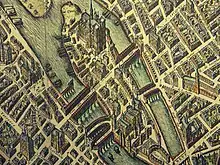 Plan der Pariser Île de la Cité von 1609 mit den beiden Armen der Seine