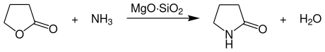 Umsetzung von γ-Butyrolacton mit Ammoniak zu 2-Pyrrolidin (γ-Butyrolactam) und Wasser in Gegenwart eines festen Magnesiumsilikat-Katalysators