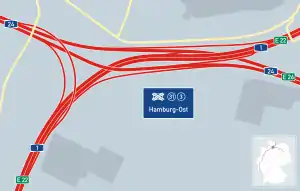 Übersichtskarte Autobahnkreuz Hamburg-Ost