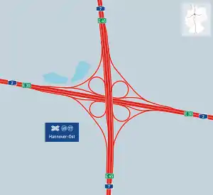 Übersichtskarte Autobahnkreuz Hannover-Ost