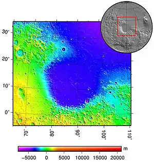 Topografie nach MOLA, Mars Global Surveyor