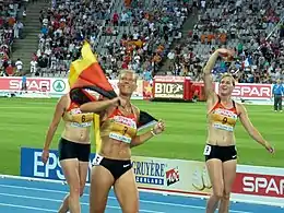 Siebenkämpferinnen auf der EM-Ehrenrunde in Barcelona 2010