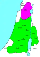 Judäa unter Aristobulos I.; in grün die Situation 104 v. Chr.