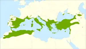 Verbreitung des Stech-Wacholders ﻿Natürliche Verbreitung× Isolierte Populationen