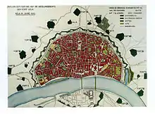 Grundriss der mittelalterlichen Stadt, Befestigungen durch Forts und Lünetten 1880