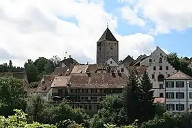 Altstadt von Kaiserstuhl vom deutschen Rheinufer aus gesehen