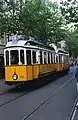 Museumstriebwagen 100 mit Beiwagen 298 in der Karlsruher Fußgängerzone, 2000