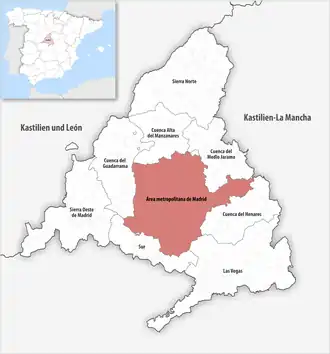 Die Lage der Comarca Área metropolitana de Madrid in der autonomen Gemeinschaft Madrid