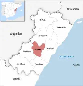 Die Lage der Comarca Alcalatén in der Provinz Castellón