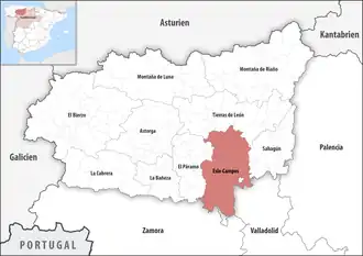 Die Lage der Comarca Esla-Campos in der Provinz León