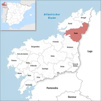 Die Lage der Comarca Eume in der Provinz A Coruña