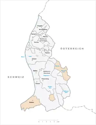 Lage der Gemeinde Balzers  im Fürstentum Liechtenstein (anklickbare Karte)