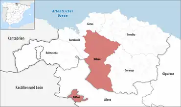 Die Lage des Gerichtsbezirk Bilbao in der Provinz Bizkaia