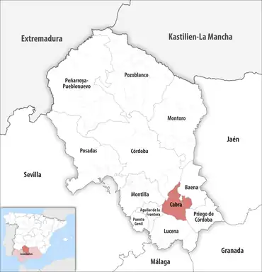 Die Lage des Gerichtsbezirk Cabra in der Provinz Córdoba