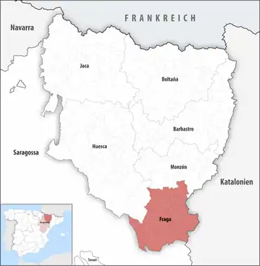 Die Lage des Gerichtsbezirk Fraga in der Provinz Huesca