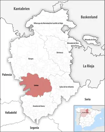 Die Lage des Gerichtsbezirk Lerma in der Provinz Burgos