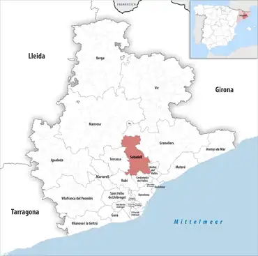 Die Lage des Gerichtsbezirk Sabadell in der Provinz Barcelona