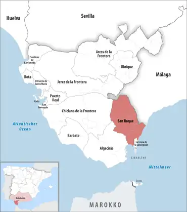 Die Lage des Gerichtsbezirk San Roque in der Provinz Cádiz