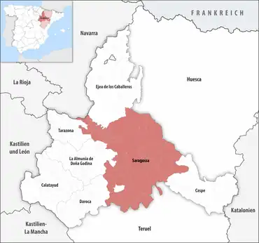 Die Lage des Gerichtsbezirk Saragossa in der Provinz Saragossa