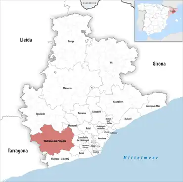 Die Lage des Gerichtsbezirk Vilafranca del Penedès in der Provinz Barcelona