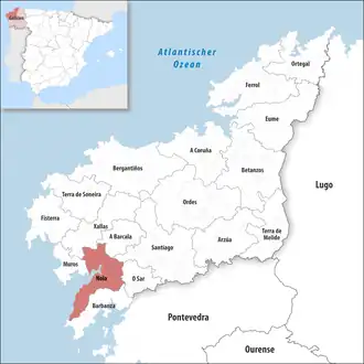 Die Lage der Comarca Noia in der Provinz A Coruña