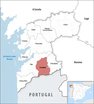 Die Lage der Comarca O Condado in der Provinz Pontevedra