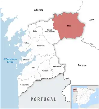 Die Lage der Comarca O Deza in der Provinz Pontevedra