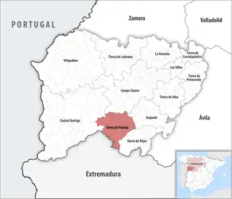 Die Lage der Comarca Sierra de Francia in der Provinz Salamanca