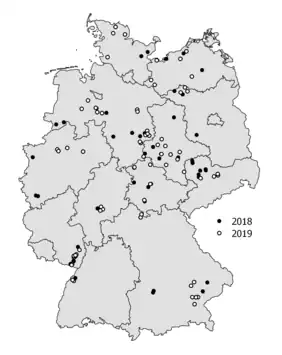 Diese Karte zeigt Deutschland und die darin verorteten Messstandorte im Kleingewässer-Monitoring.