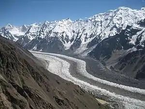 Khurdopingletscher und die NO-Wand des SO-Grats des Kanjut Sar