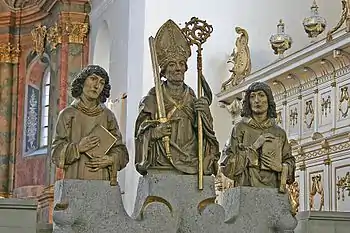 Kilian, Kolonat und Totnan, Kopien der Riemenschneider-Holzfiguren in der Neumünster-Kirche, Würzburg