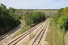 Verzweigung am Bahnhof Knin, links die Strecke nach Zadar (2018)