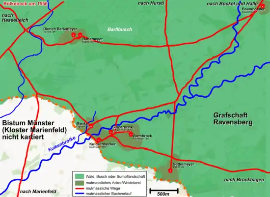 Kartenskizze von Kölkebeck um 1556