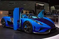 Koenigsegg Regera auf dem Genfer Auto-Salon 2018 mit geöffneten Türen