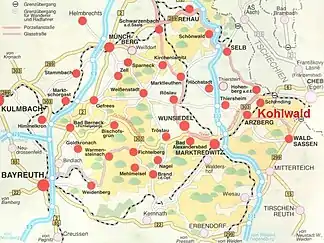 Fichtelgebirge mit im Osten liegenden Kohlwald