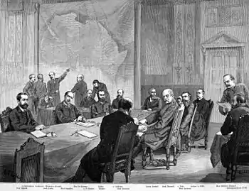 Zeichnung der Teilnehmer der Kongokonferenz 1884