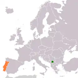 Lage von Kosovo und Portugal