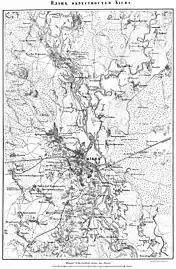 Karte von Kiew und Umgebung, 1850, die Vorstadt ist noch nicht verzeichnet