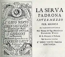 Titelblatt eines Librettos zu La Serva Padrona von 1739