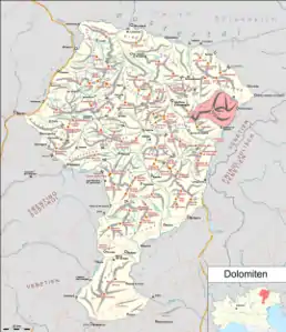 Marmarole in Rot dargestellt auf der Dolomitenkarte