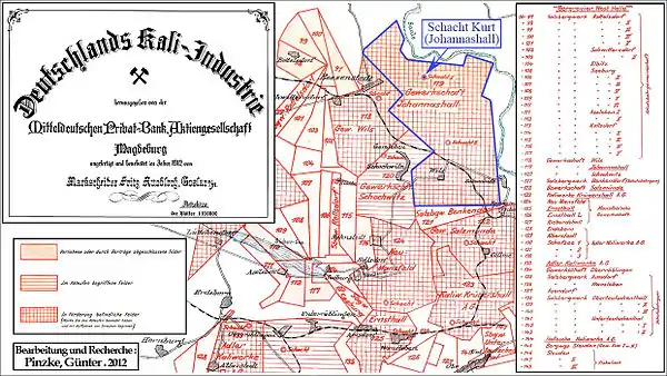 Lageplan des Schachtes Kurt der „Gewerkschaft Johannashall“ und ihre Berechtsame