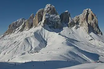 Die Grohmannspitze (Mitte) im Winter, von Osten